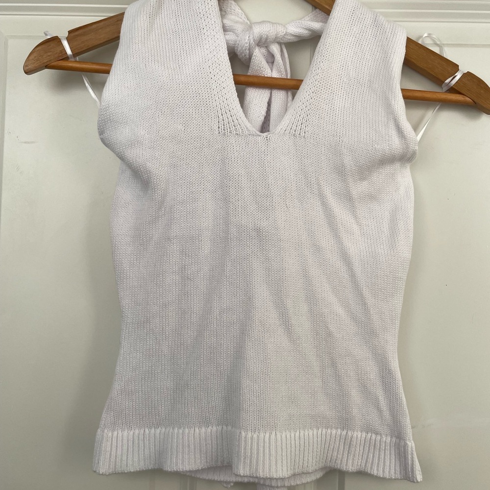 Born in Bkln 525 America White Knit V-Neck Halter Tank